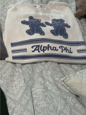 Alpha Phi Cream Sweatshirt with Navy Bear Graphic
